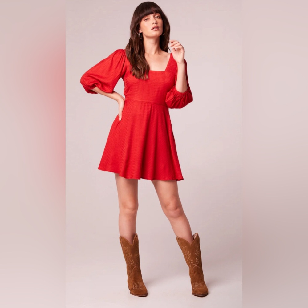 JOSETTE RED PUFF SLEEVE MINI DRESS